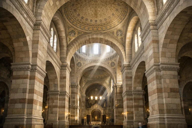 Intérieur de la cathédrale La Major à Marseille, mettant en valeur ses voûtes Virgo majestueuses.
