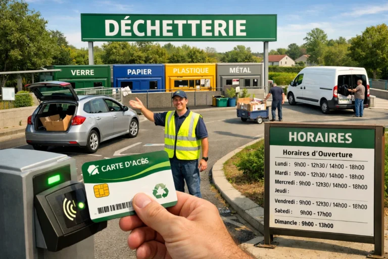 Centre de déchetterie à Varenne-Jarcy avec carte d’accès, horaires et bennes de tri recyclage.